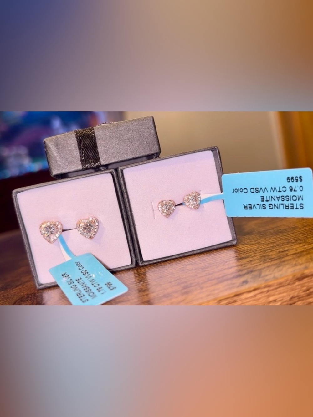 Matching Mommy&Me Mossanite Heart Studs - Rose Gold over 925 SS - Amazing